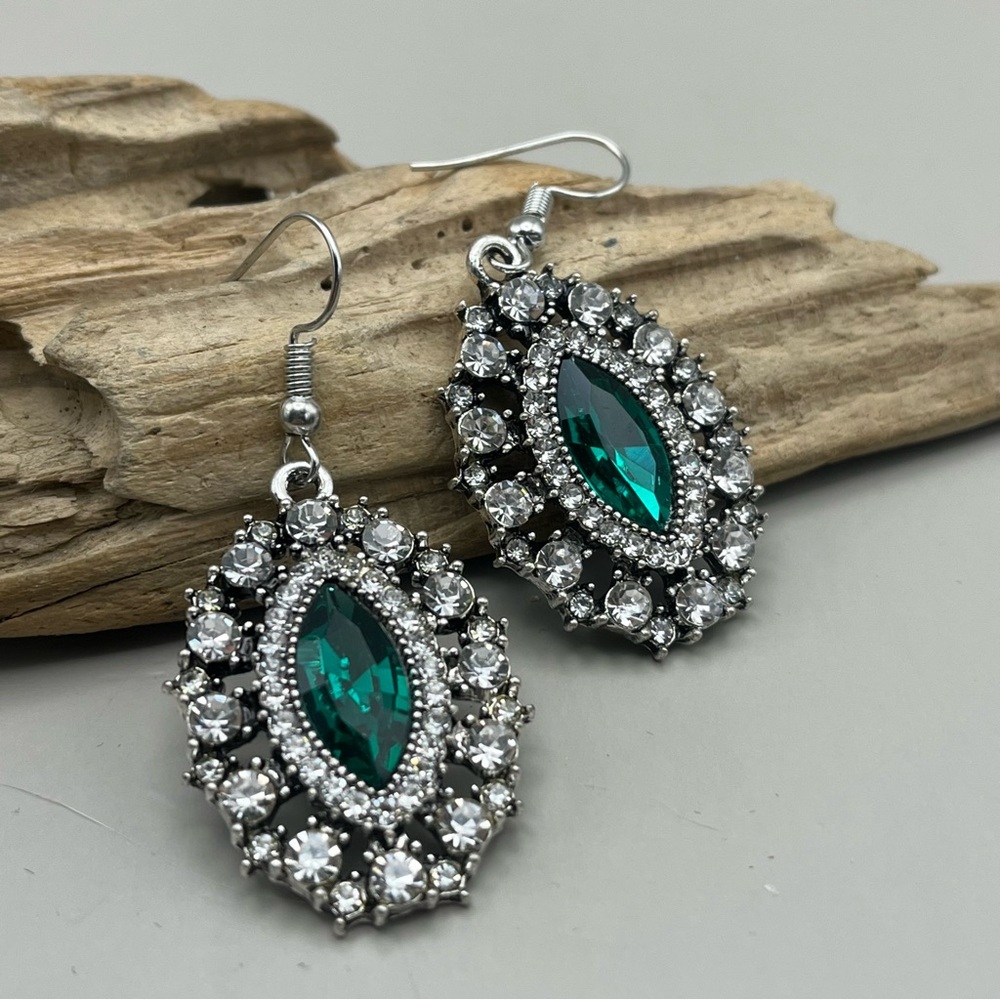 Elegant Silver and Green Crystal Earrings